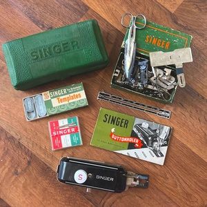 ANTIQUE 1948 Singer Buttonholer w 14 Sewing Attachments